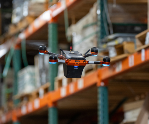 autonomous drone in warehouse