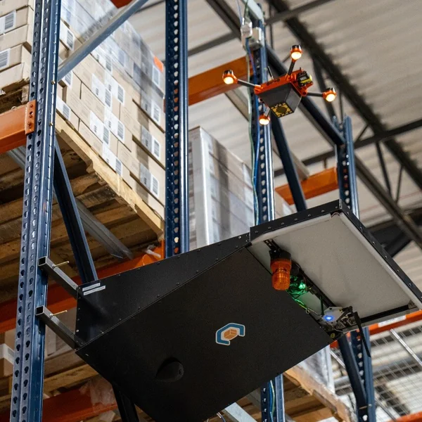 A Corvus One drone takes off from its landing pad at GNC's Whitestown, Indiana distribution center